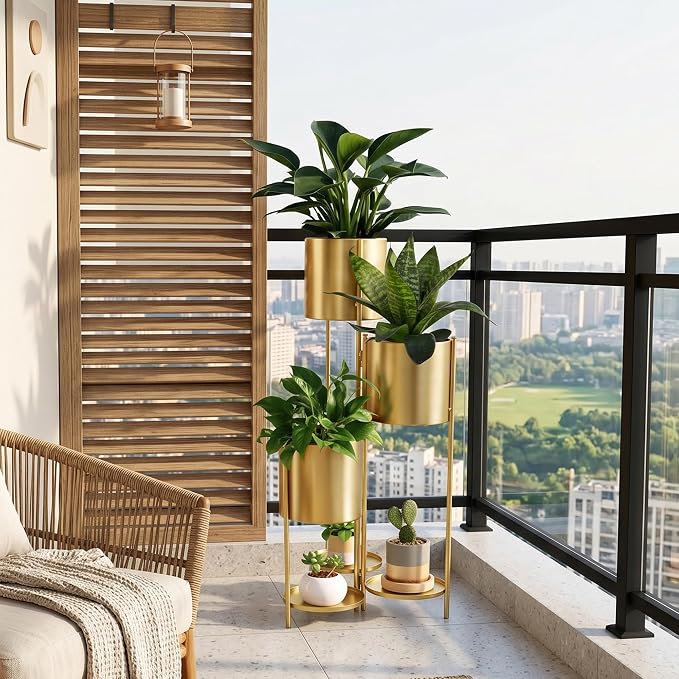 TRIROCKS 35.5'' High Metal Plant Stand 6 Tier 6 Potted Indoor Flower Pot Stand Holder Shelf Outdoor Foldable Decorative Storage Shelf Rack for Multiple Potted Plants Patio Garden Living Room Corner(Gold)
