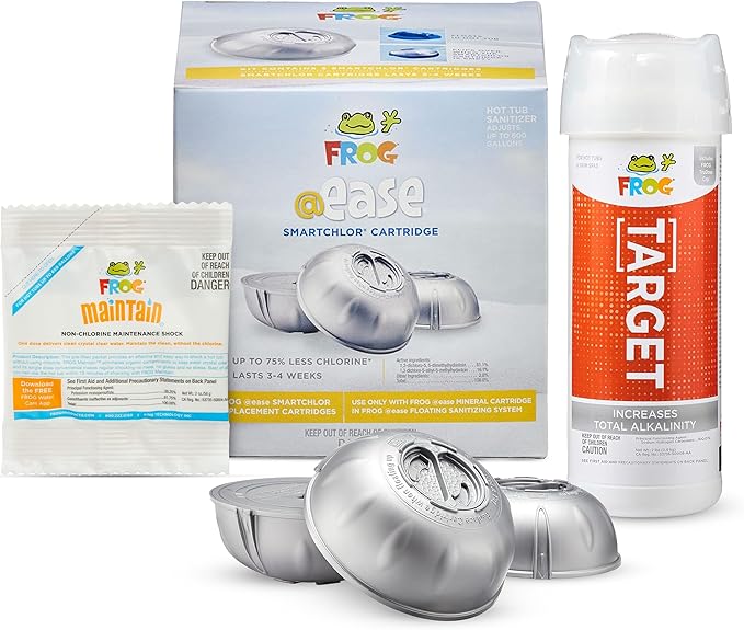 FROG @Ease Replacement SmartChlor Cartridge 3 Pack with Total Alkalinity Increaser & 1 Pack of Maintain for use with Hot Tub FROG @Ease Floating System