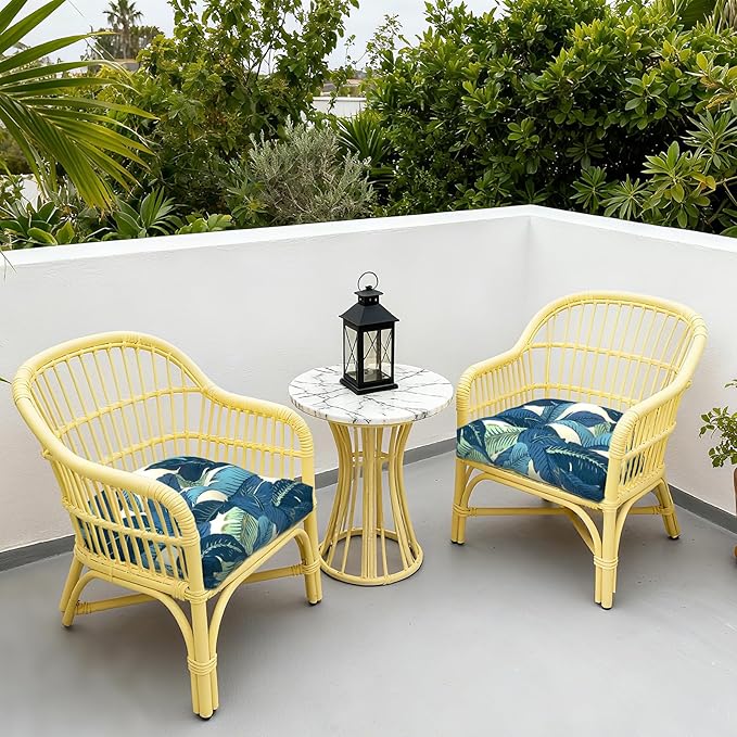 LVTXIII Outdoor Seat Cushions Seasonal Tufted Chair Cushions, Patio Chair Pads for Dining Chairs, Office Armchairs and Garden Furniture Decoration (Round Back, 19”x19”x4”, Swaying Palms Blue, 2 Pack)