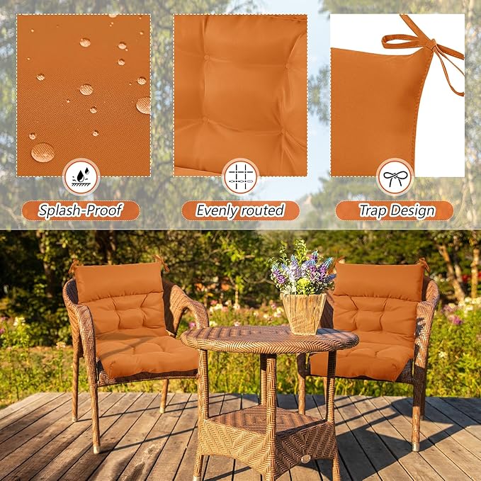 Sintuff 4 Pcs 44 x 21 x 4 Patio Chair Cushions Outdoor Chair Cushion Seat/Back Tufted Pillow with Ties Water Resistant Replacement Indoor Patio Furniture Outdoor Furniture (Solid Color,Orange)