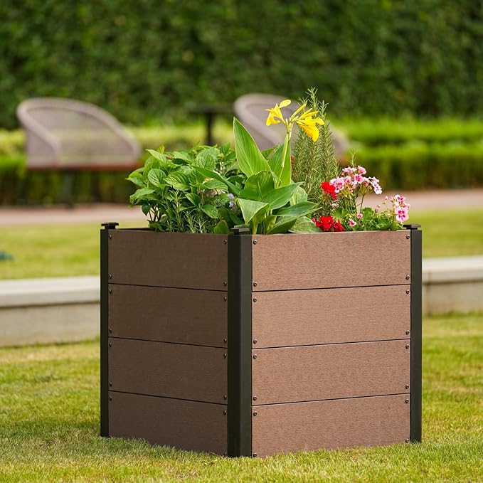 Garden Raised Bed, 25*25*24in Deep Root Planter Box for Patio, Outdoor Herb with Bottom, Vegetable, and Flower Gardening - Durable Wooden Style Planter Box for Easy Mobility and Clearance