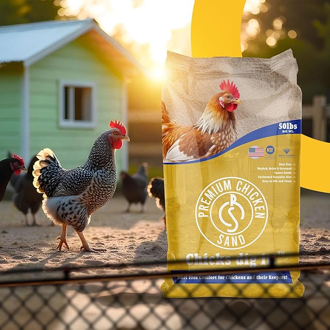 Premium Chicken Sand 50 lbs – Dust-Free, Odor-Control Bedding for Chicken Coops, Nesting Boxes, and Runs – Natural Poultry Litter