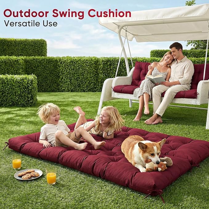 Waterproof Porch Swing Cushions 60 Inch,2 3-Seater Replacement for Outdoor Furniture with Backrest and Straps, Thick 4" Swing Seat Bench Cushion for Loveseat Glider Bench Patio Lawn Backyard