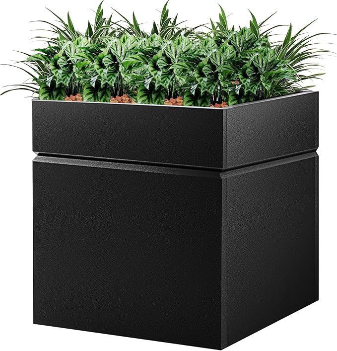 Matel Planter Box 20" L x 20" W x 21" H, Cube Heavy Duty Powder Coating Steel Planters with Drainage Hole, Indoor Outdoor All-Weather Use for Home, Porch, Patio, Garden(Black)