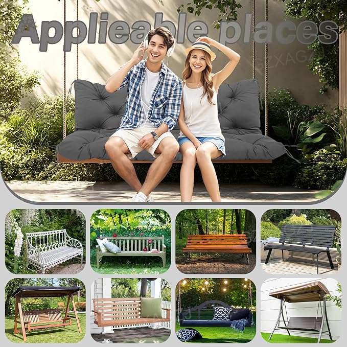 Porch Swing Cushions Outdoor 40x40 inch Waterproof Extra Thick 5" Swing Cushions Replacement with Backrest and Ties for Outdoor Furniture Porch Patio Garden Lawn (Gray)