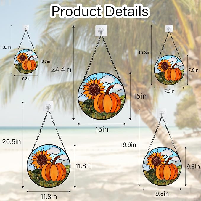 DASTOLL Stained Glass Window Hanging Fall Farm Scenery Sunflower Pumpkin 9.8" - Suncatcher Door Garden Kitchen Sunroom Sun Catcher Home Decor Birthday for Mom Grandma Men Woman