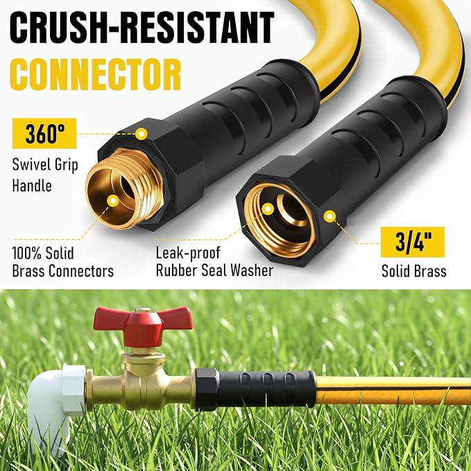 Garden Hose 100 ft x 5/8" with Nozzle, Water Hose Heavy Duty Flexible, Lightweight Kink-less Hybrid Hose with Swivel Handle, Male to Female Fittings