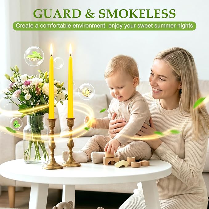 Citronella Taper Candles, 12-Pack 10-Inch Long Candle Sticks, Bulk Dripless Smokeless Tapered Citronella Candles for Dinner, Party, Home Decoration, Holiday, Wedding, Long Slow Burning Taper Candles