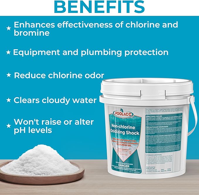 POOLACC Non-Chlorine Spa Shock for Hot Tub, Chlorine-Free Shock Oxidizer Treatment for Hot Tubs, Spas and Swimming Pools, Fast Acting, Quick Dissolving Oxidizing Shock for Crystal Clear Water- 5lbs*2