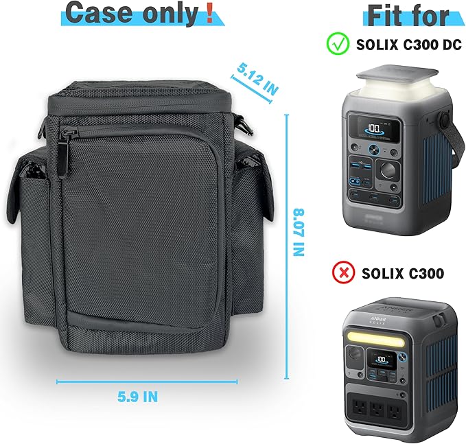 Waterproof Travel Bag Compatible with Anker SOLIX C300 DC Power Bank Station Outdoor 288Wh 90,000mAh，Power Bank Station Storage Case Cover with Two Pockets and Adjustable Strap
