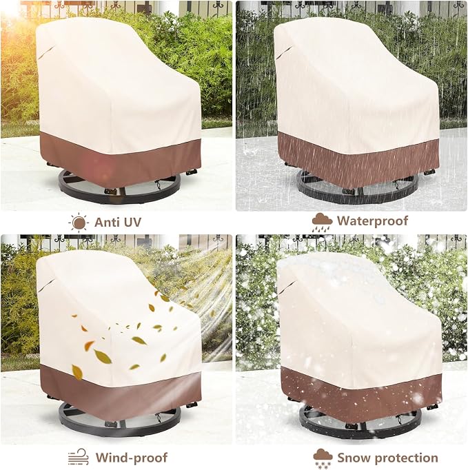 okcool Outdoor Swivel Chair Cover 2 Pack, Patio Chair Covers Waterproof Clearance, (30" W x 34" D x 38.5" H) Lawn Furniture Covers, Beige & Brown