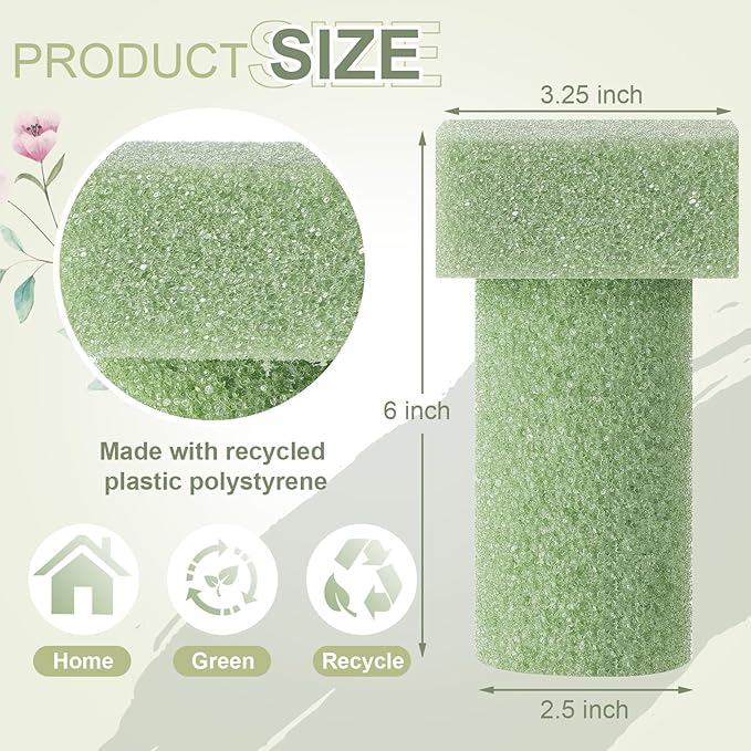 Chunful 6 Pieces Floral Foam Vase Insert 3. 25 x 6 Inch Cemetery Vase Inserts Recycled Floral Foam Cemetery vases for Grave Artificial Flowers Home Florist Headstone Decoration Flower Arrangements