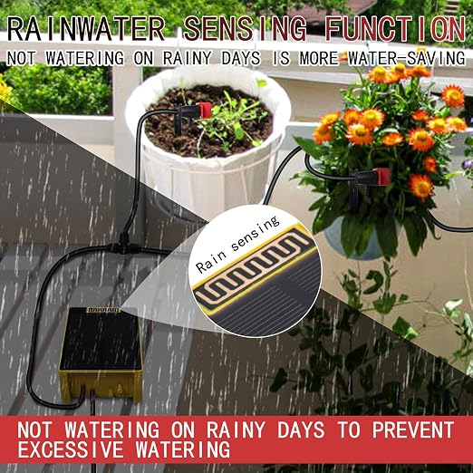 Solar Powered Dual Pump Drip Irrigation Kit,Child Lock 2 Group Automatic Watering System with Rain Sensing Digital Display Screen for Garden Patio Balcony Vacation (for 20 Pot Plants)