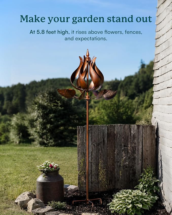 Wind Spinners Outdoor - Large Tulip Metal Wind Spinners with Stake, Garden Windmill Yard Spinner Lawn Decor (24" W x 75" H)