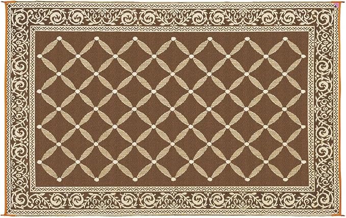 Stylish Camping 116097 6-feet by 9-feet Reversible Mat, Plastic Straw Rug, Large Floor Mat for Outdoors, RV, Patio, Backyard, Picnic, Beach, Camping (Brown/Beige)