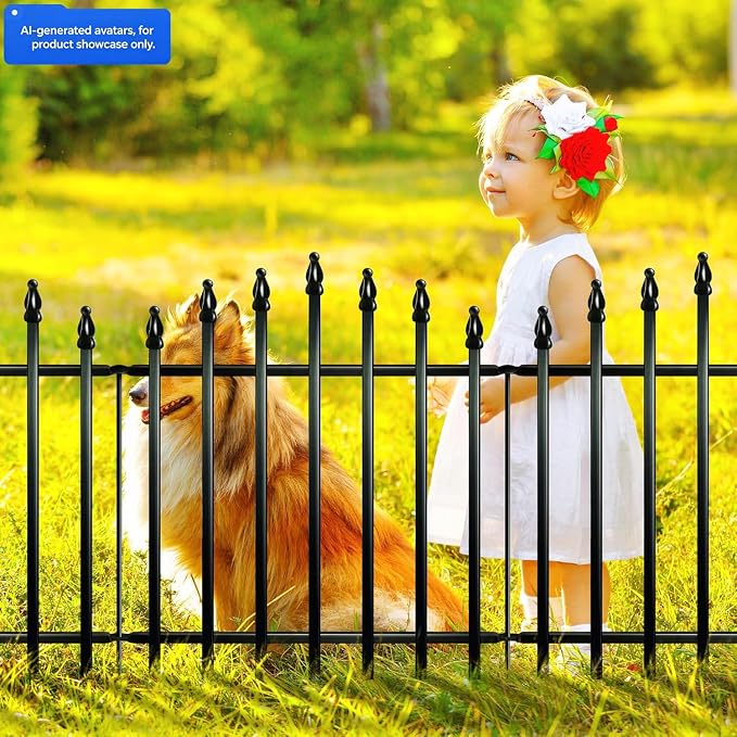 Thealyn Metal Garden Fence Panels 26" H x 24" W (5 Panels, 10 Ft Total) No Digging Decorative Garden Border Fence, Rust-Resistant Black Landscape Edging for Flower Beds, Yard, Patio