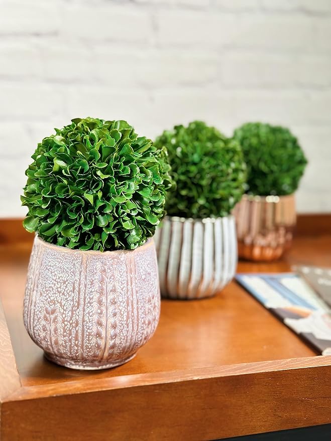 Admired by Nature 3pcs 5" Ball Topiary Plants Artificial Boxwood Topiary Faux Topiaries Artificial boxwood balls for pots for Wedding Decoration, Home Decor, Office Desk, Front Porch Indoor & Outdoor