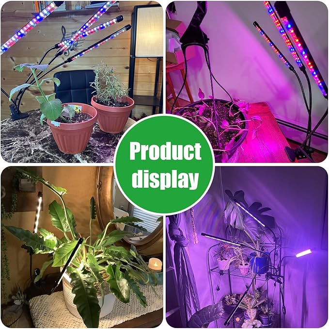 4 Head LED Plant Grow Light, Full Spectrum Clip on Plant Growing Light with Red, Blue, Yellow Beads, 10 Brightness Levels, 3 Light Modes, 3/9/12H Auto Timer,Suitable for Indoor Plants