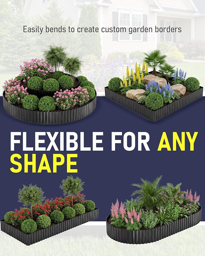 Corrugated Metal Garden Edging, 10"×20Ft Durable Landscape Border for Garden, Lawn, Flower Beds and Paver Edging (Black)