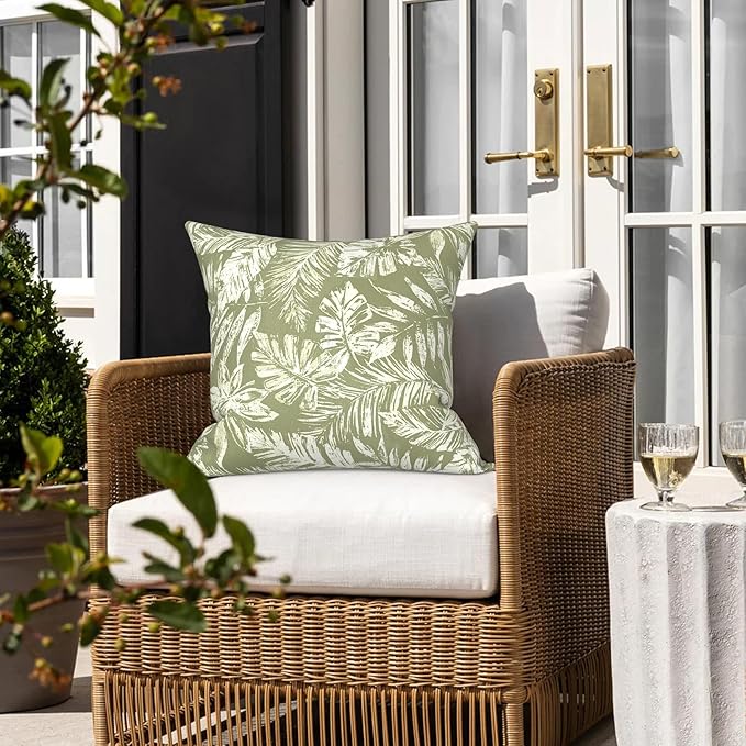 LVTXIII 2 Pack Outdoor Pillow Covers ONLY 18x18 Inch, Water-Repellent Square Decorative Cushion Covers for Patio Furniture, Garden, Sofa, Tropical Leaf Green