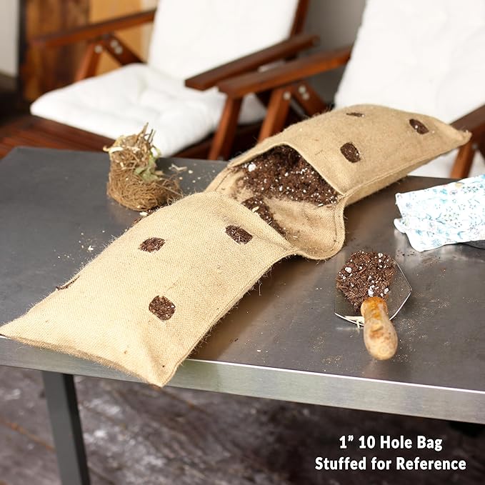 HANG & GROW Burlap Saddle Bag Planter for Outdoor Plants Vertical Flower Saddle for Easy Outside Garden Decoration Reusable Saddle for Flowers, Strawberry, Vegetables and Herbs,1 Bag with 6 Holes