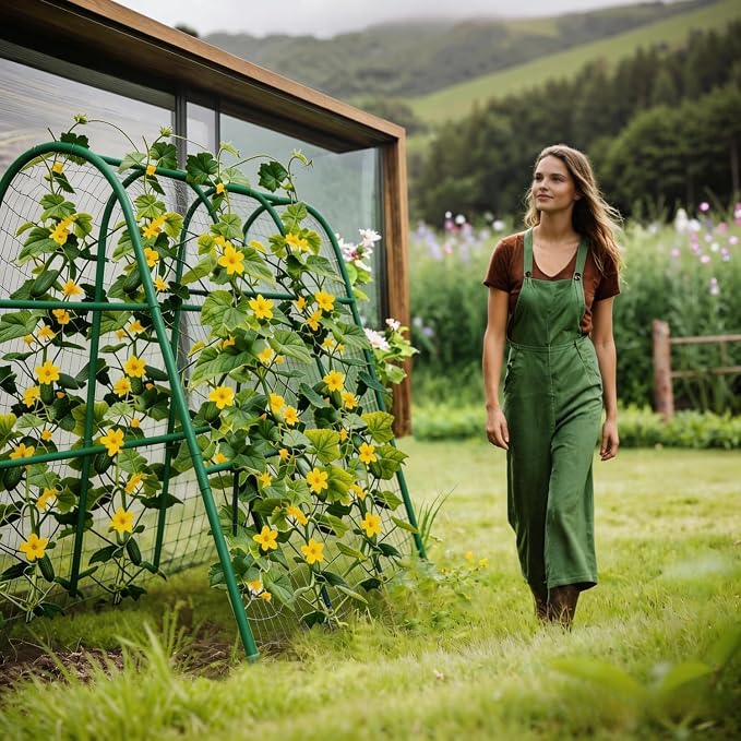 Garden Arch Trellis for Raised Beds, 4x4FT Plant Support for Cucumbers, Melons, Grapes, Roses & Climbing Vegetables, Outdoor Rust-Resistant Trellis for Vertical Growing, Green