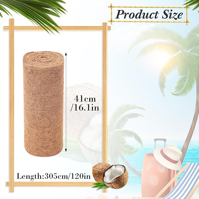 Jetec Coconut Liners for Planters, 16 x 360 Inch Natural Coco Planter Roll Liner for Hanging Basket, Reptile Carpet, Fiber Mat, Garden Decoration, Animal Pet Reptile Pad