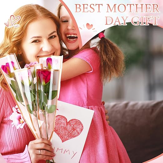 Outus Flower Bouquet Accessories 200 Pcs Single Rose Sleeves with 200 Floral Water Tubes and 200 Crystal Diamond Head Bouquet Pins for Valentine's Day Mother's Days Supplies Graduation(Pink)