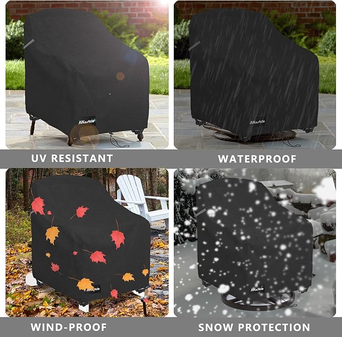 ANartcle Patio Adirondack Chair Cover 2 Pack,600D Waterproof Heavy Duty Outdoor Chair Covers,Adirondack Chair Covers(30W x 34D x 36H inches),Patio Furniture Covers,Black