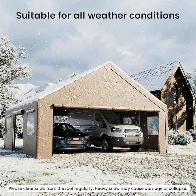 COSIEST 20'×20' Storage Shelter Outdoor Gable Roof Carport with Removable Side Walls, Heavy-Duty Garage Canopy Weatherproof PE Cover, Multi-Purpose Vehicle/Tractor Shed for Backyard/Driveway/Farm
