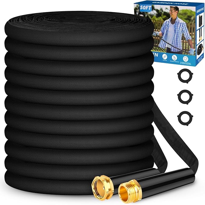 Garden Hose 50 ft, Non-Expanding Water Hose, Flexible Ultra-Light, Anti-Kink, Wear-Resistant, Portable, Easy Storage, Hose with 3/4 for Outdoor, Garden, Yard and Lawn