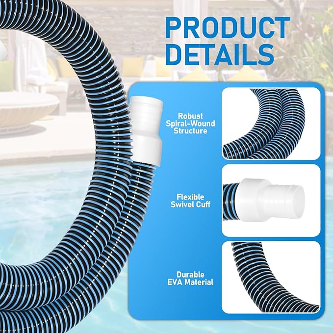 2Pack 1.25×59in EVA Pool Professional Hoses with 2026 Upgrade Flexible Tube Head and 2 Brackets for Above Ground Swimming Pools Pump Replacement Vacuum Heavy Duty Hose Pool Supply (Blue)