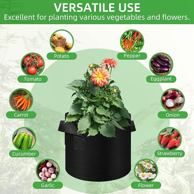 LITLANDSTAR 50 Pack 3 Gallon Plant Grow Bags, Breathable Felt Non-Woven Aeration Fabric Plant Grow Pots, Garden Planting Containers for Nursery Vegetable Flower Grow Bags with Handles (9.8x8.7nch)