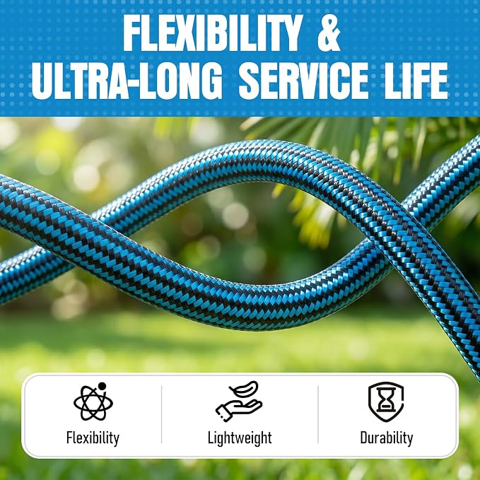 NON-EXPANDABLE Garden Hose 25 ft, Heavy Duty Flexible Water Hose, Kink Resistant Lightweight Hybrid Hose with Durable Fabric Skin, Leakproof Hose Male to Female Fittings