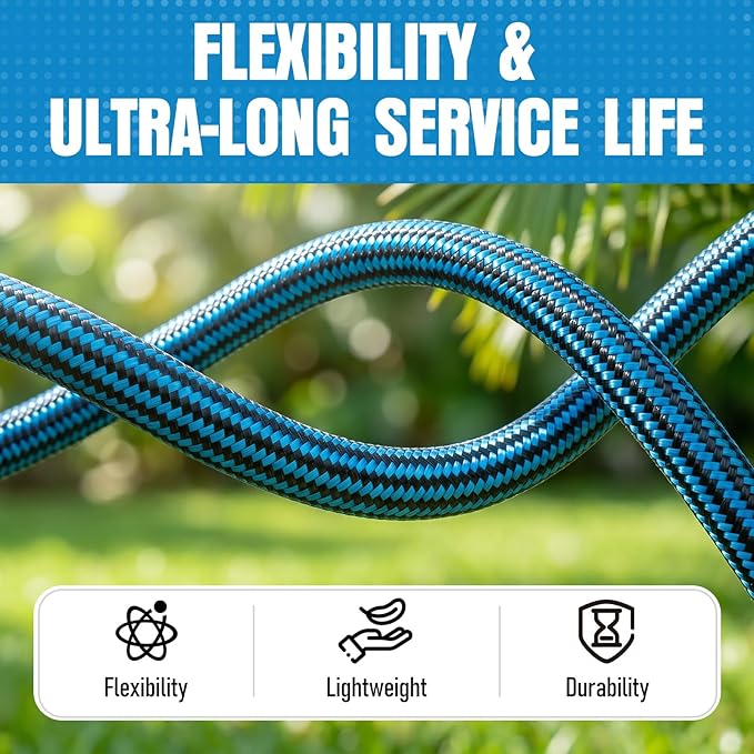 NON-EXPANDABLE Garden Hose 75 ft, Heavy Duty Flexible Water Hose, Kink Resistant Lightweight Hybrid Hose with Durable Fabric Skin, Leakproof Hose Male to Female Fittings