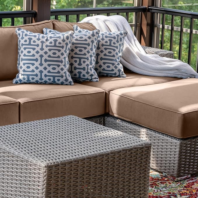 14 Piece Outdoor Patio Waterproof Cushion Covers, Fits 6-Seat Wicker Rattan Sectional Couch Chair Furniture Cover Replacement Set - Fade-Resistant Patio Cushion Covers with Zipper