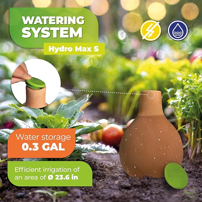 BioGreen Plant Self-Watering System Hydro MAX S | 0.3 gal | Irrigation Ø 23.6 in | Olla Made of Fired Clay | Environmentally Friendly | Terracotta Water Saver for Gardens, Vegetables & Raised Beds