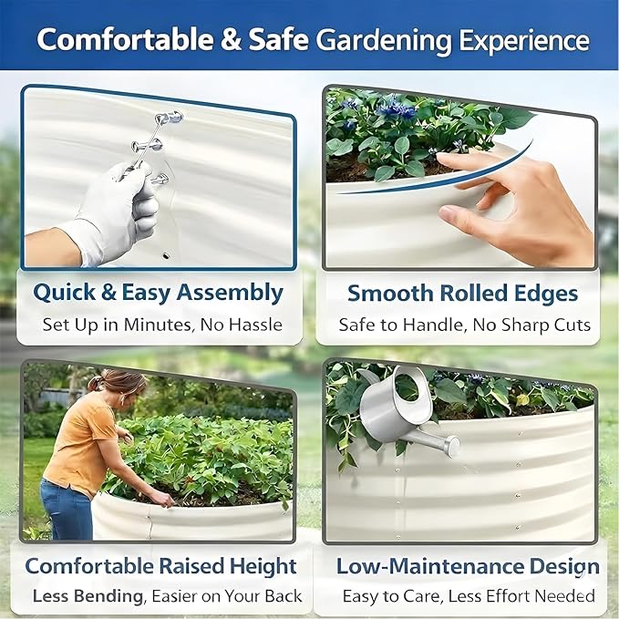 Heavy Duty Round Raised Garden Bed, 4FT Large Thickened Galvanized Metal Planter Box, 0.7mm Reinforced Rust-Resistant, Easy DIY Assembly Above Ground Gardening Bed for Vegetables, Flowers & Herbs