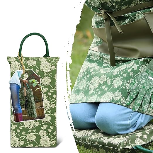 Colwelt Gardening Foam Kneeling Pad Set, Gardening Gifts for Women Gardeners, Elegant Pattern Garden Knee Pad Set, Charming Garden Supplies(Extra Thick Kneeling Mat, Garden Apron with pockets)
