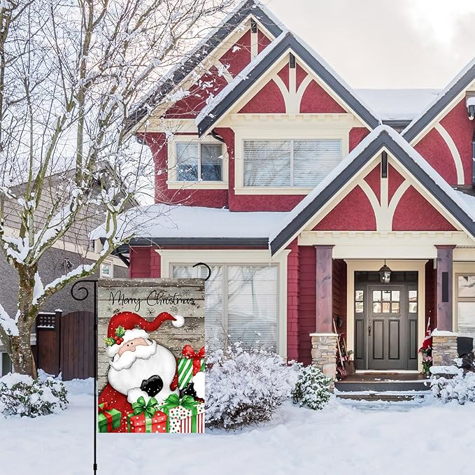 Morigins Santa Claus Garden Flag, Merry Christmas, Suitable for Farmhouse Front Porch Lawns, Winter Outdoor Holiday Decorations, Size 12.5×18 inches (Small-12.5×18 inch)