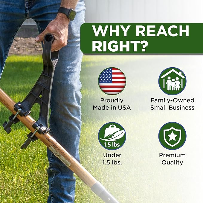 Reach Right Universal Handle Attachment for Weedeater, String Trimmer, Shovel, Rake & More | Versatile Ergonomic Back Saving Attachment for All Gardening Tools | Made in the USA