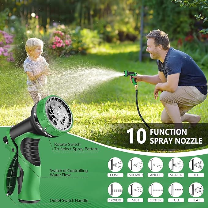 75 ft Garden Hose, Flexible Ultra Lightweight Durable Garden Hose, Kink-Free Water Hose with 10 Function Sprayer - Non-Shrinking Garden Hoses, Easy to Store,All-Weather, Car Washing Pipe Garden Hoses