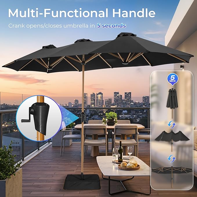 SUPERJARE 13FT Outdoor Patio Umbrella with Base Included, Double Sided Pool Umbrellas with Fade Resistant Canopy, Large Table Umbrella for Deck, Market, Backyard - Black