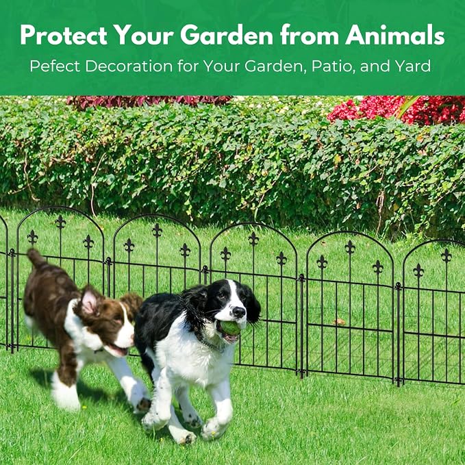 Decorative Garden Fence Border 10 Pack 22in(H) x 10ft(L), Black Rustproof Metal Garden Fencing Animal Barrier for Dogs