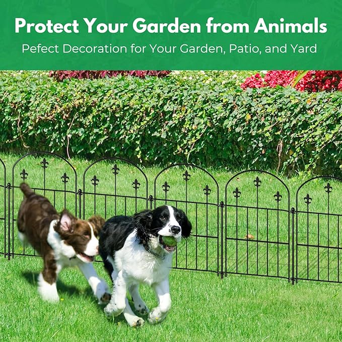 Decorative Garden Fence Border 10 Pack 22in(H) x 28ft(L), Black Rustproof Metal Garden Fencing Animal Barrier for Dogs