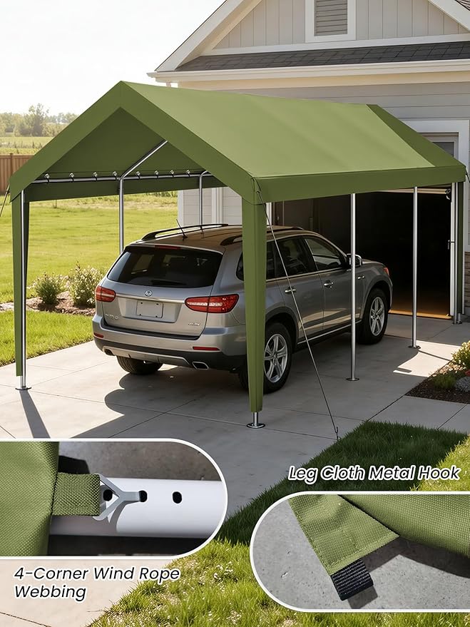 10 x 20 Ft Carport Replacement Cover, Heavy Duty Outdoor Car Tarp Canopy, Waterproof & UV Protected Tear Oxford Tarp with Ball Bungees (Frame is Not Included)