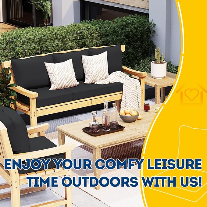 AAAAAcessories Outdoor Seat Cushions for Chairs, Fade-Resistant, Waterproof Patio Furniture Replacement Cushions, 24" x 24" x 5" + 24" x 19", Black