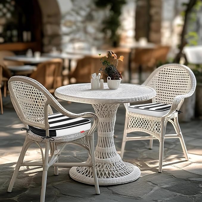 Outdoor Chair Cushions Set of 4, 19"x19" Water-Resistant Patio Cushions with Ties, High Density Foam U-Shape Seat Cushions for Patio Garden Chairs,Black White Stripe
