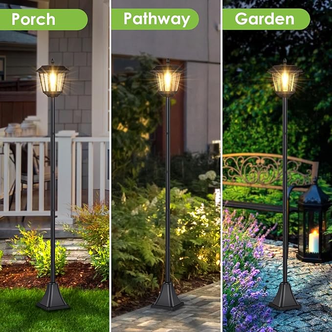 Greluna 68" Solar Lamp Post Lights 2Pack, Outdoor Post Lights Waterproof, Pole Lights Outdoor, Decorative Lamp for Garden, Patio, Lawn, Pathway, Driveway, Front/Back Door, Warm White (2)