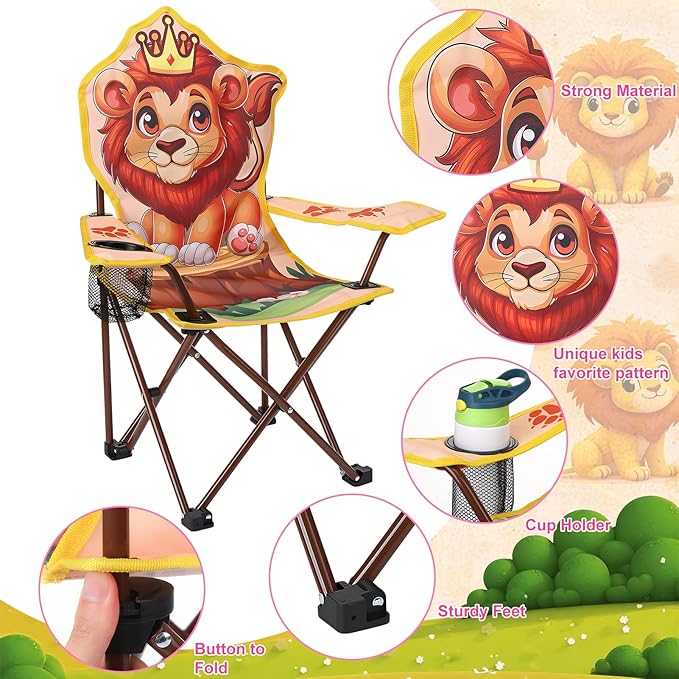 KABOER Kids Outdoor Folding Lawn and Camping Chair with Cup Holder and Carrying Bag, Children's Camping Chairs